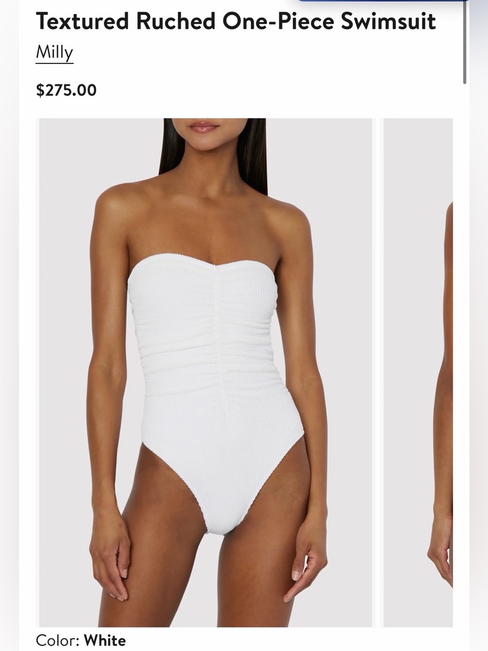 Milly White Textured Strapless Ruched One-Piece
